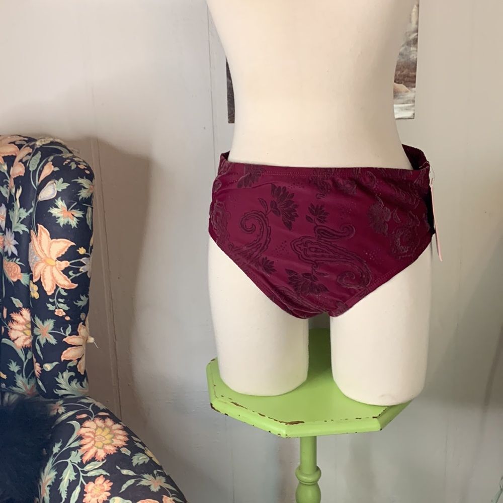 NWT Swimsuits for All Maroon Paisley Floral Detail Swim Bottoms Size 12